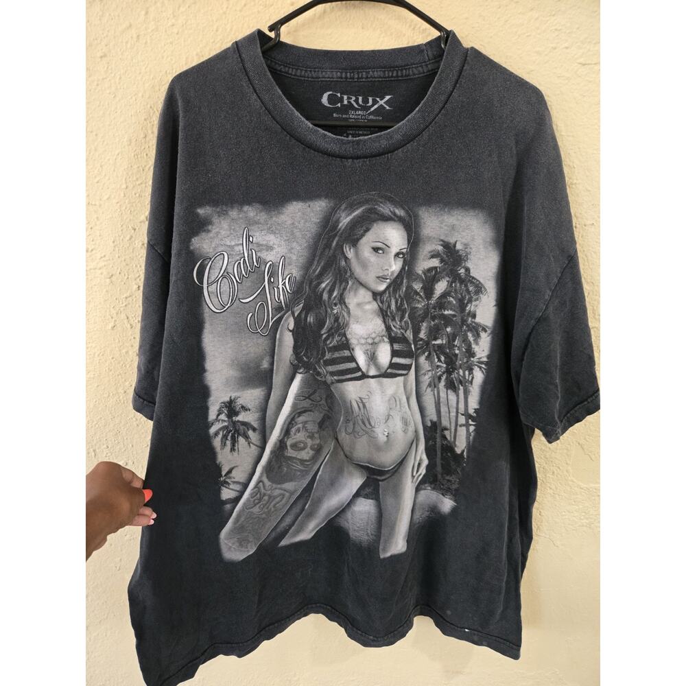 Vintage Crux Men's Cotton T-Shirt, Tattoo Art California, Cali Life Tee, Size 2X